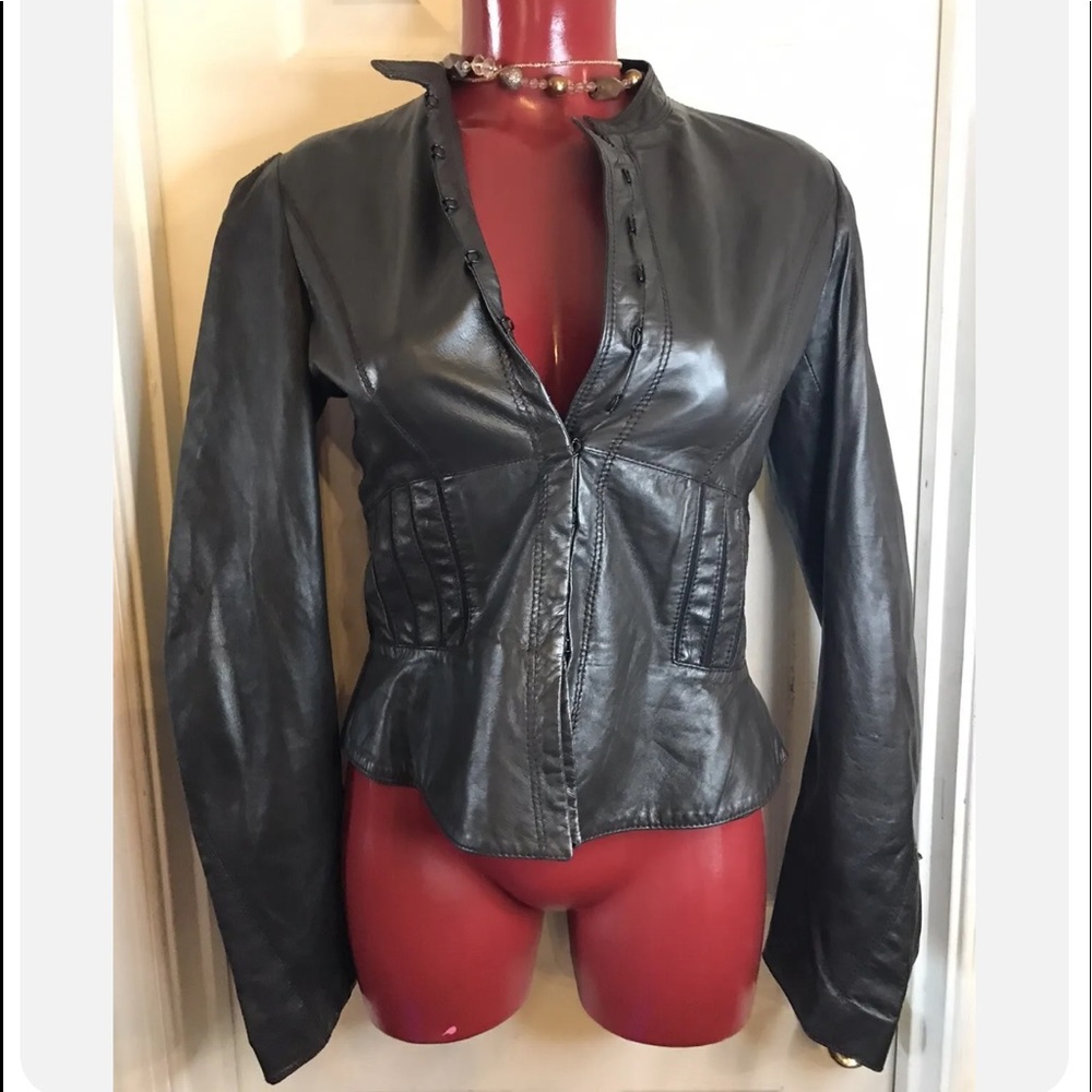 NEW $1495 ROBERTA FURLANETTO DARK BROWN- PURE LEATHER MOTO JACKET -SZ 44 MEDIUM